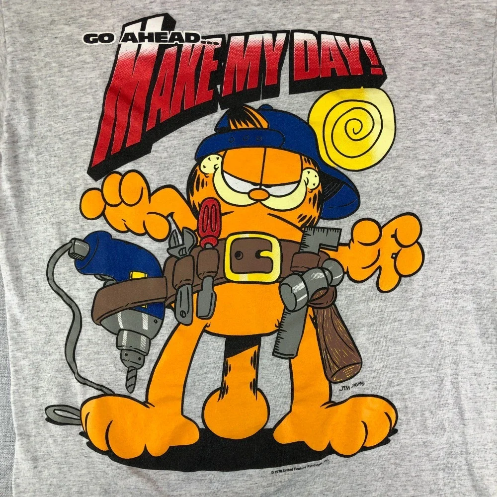 Vintage Garfield T-Shirt Mens Large Go Ahead Make My Day Single Stitch Gray‎